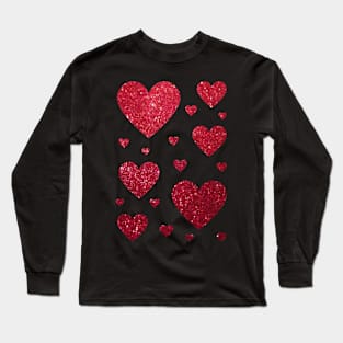 Traditional Red Faux Glitter Hearts Long Sleeve T-Shirt